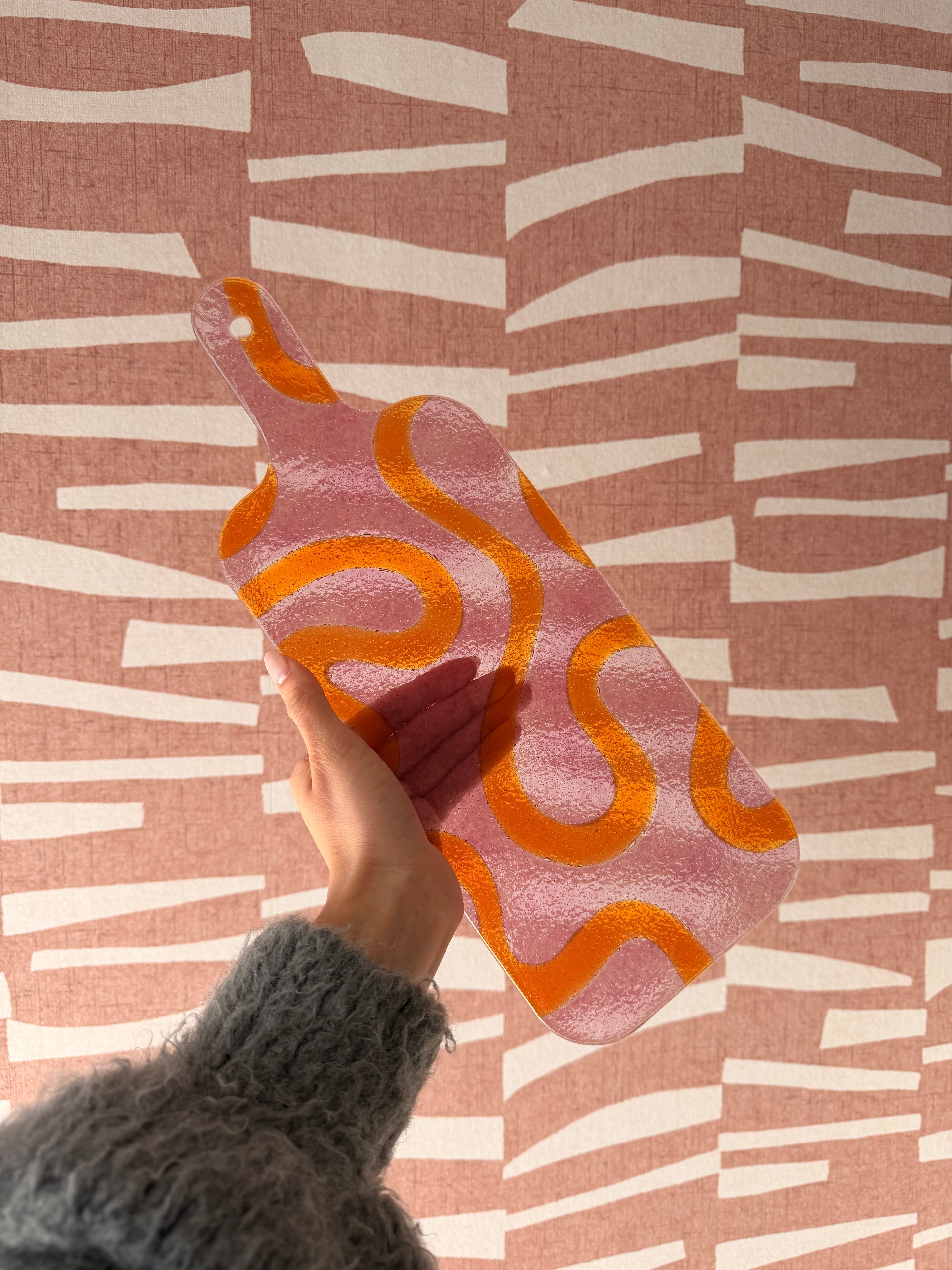 Borrelplank glas oranje/roze - klein