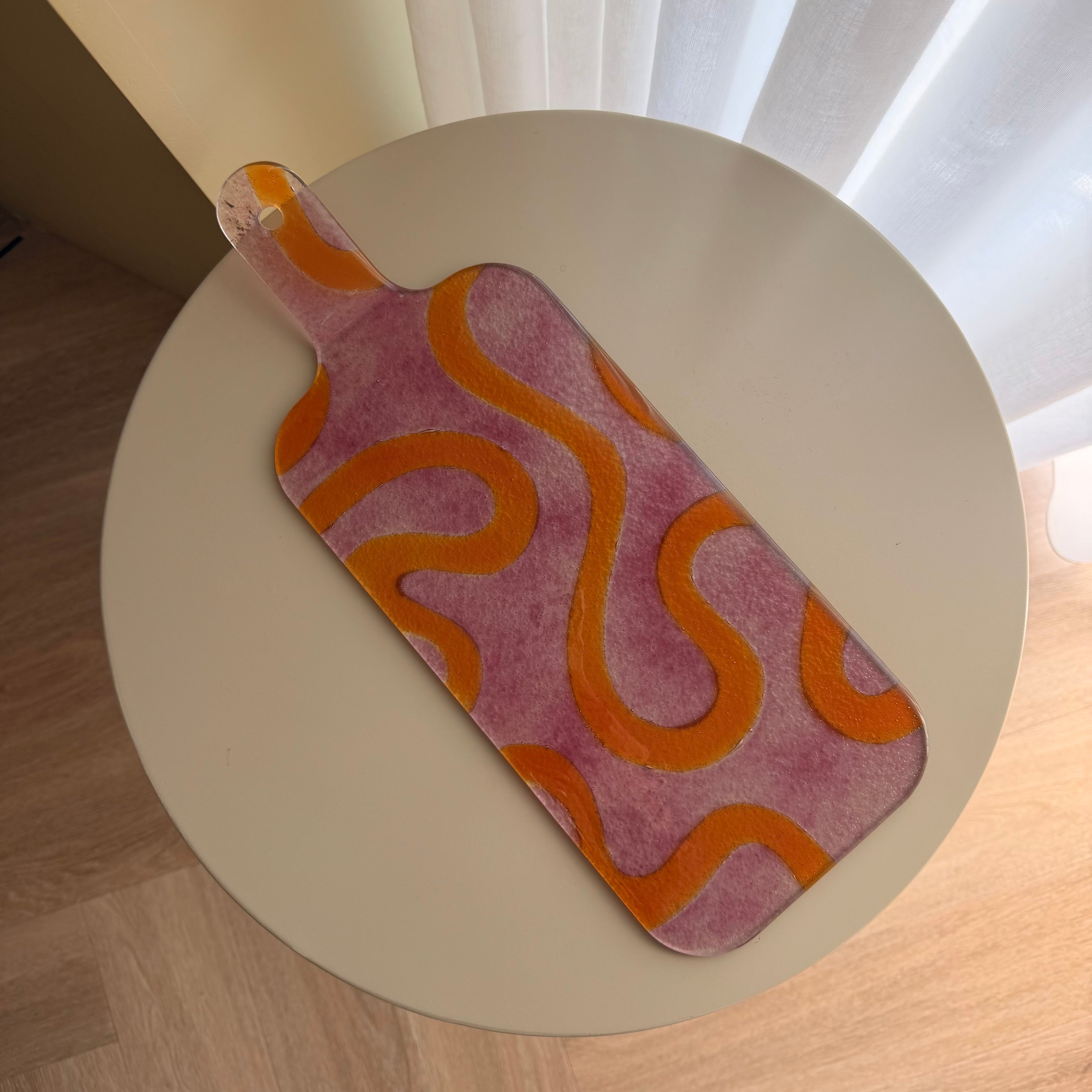 Borrelplank glas oranje/roze - klein