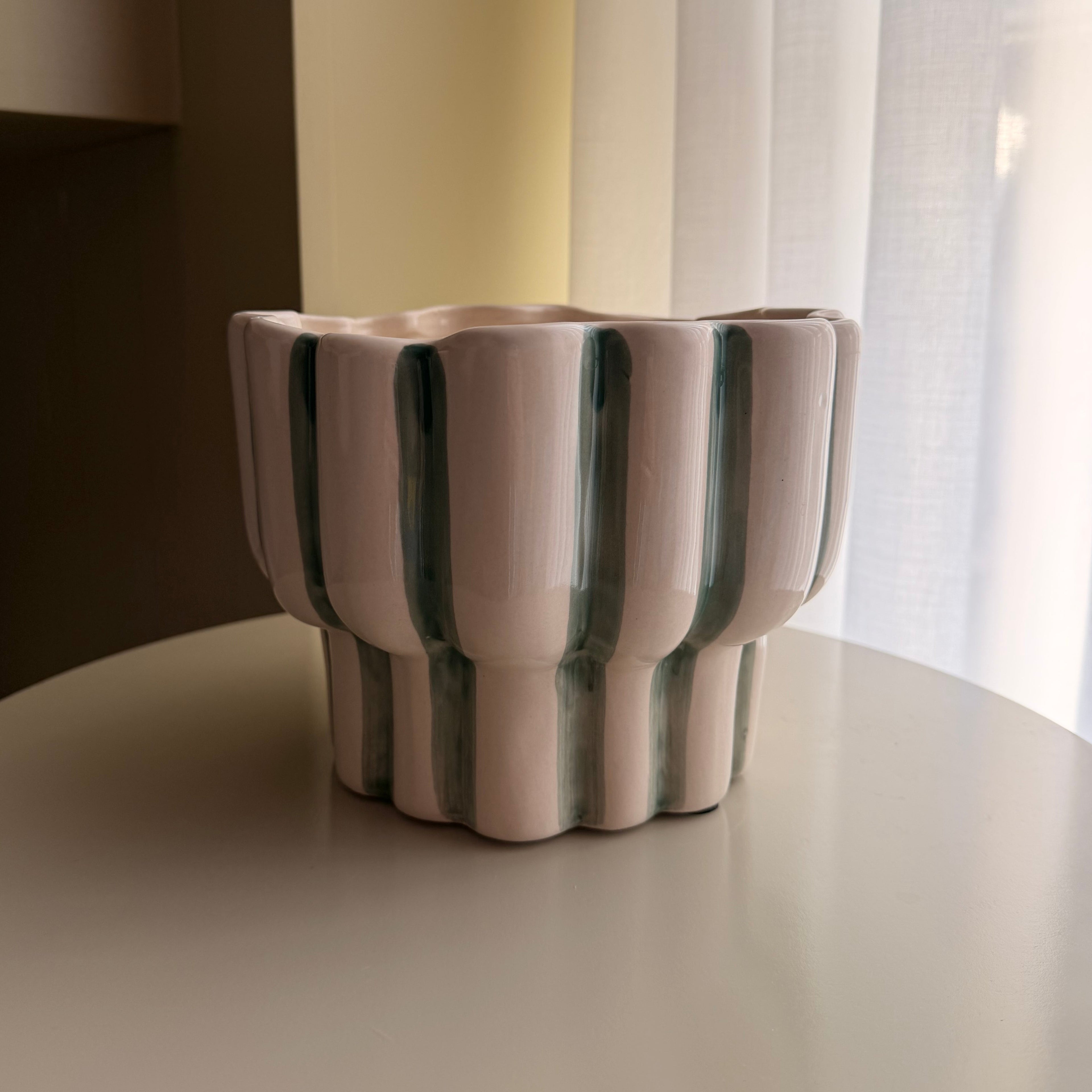 Bloempot stripes groen - groot