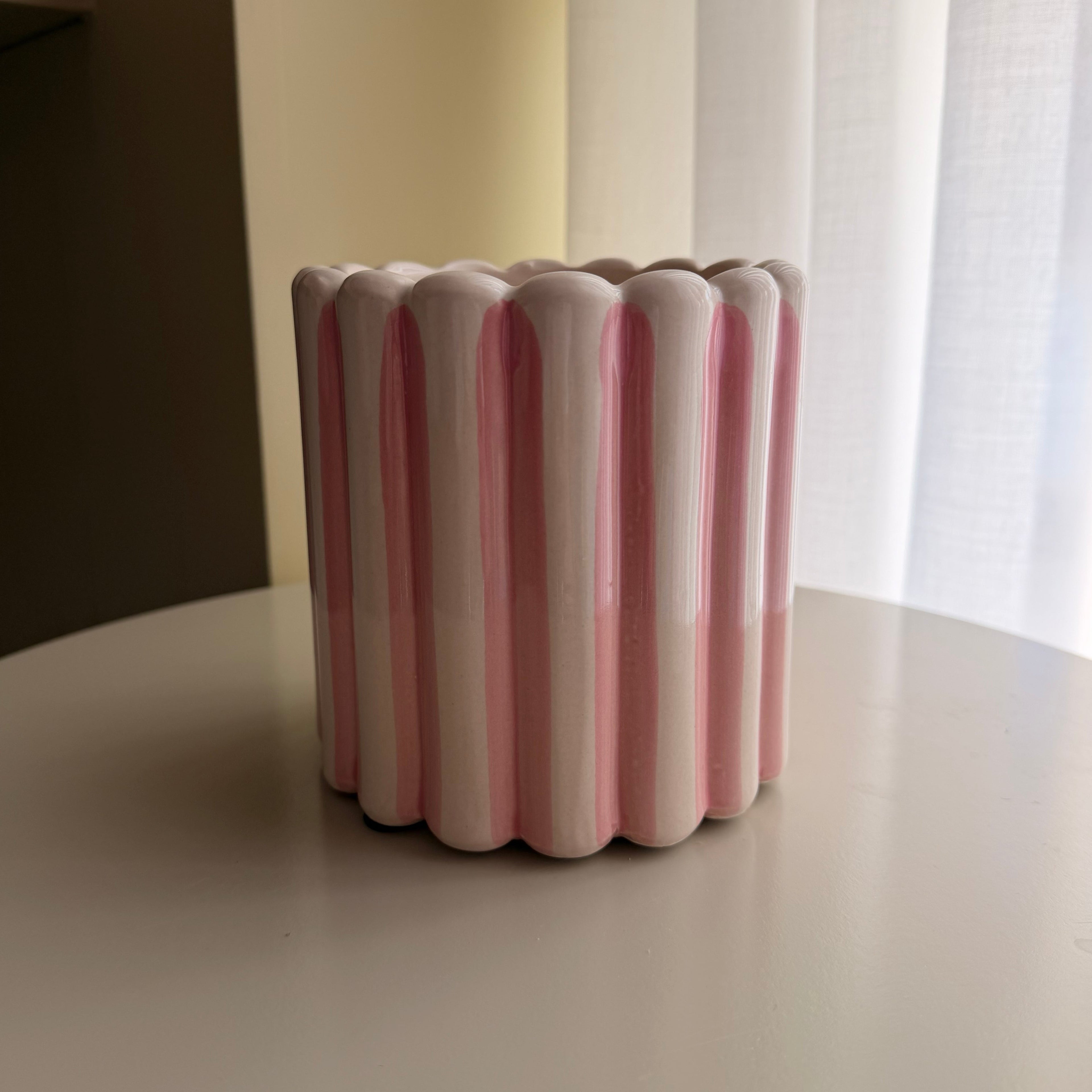 Bloempot stripes roze