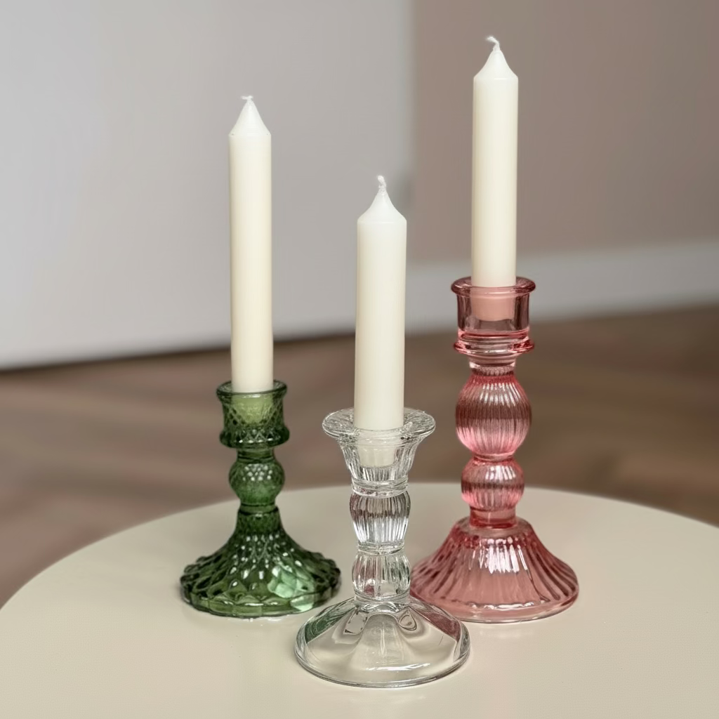 Kaarsenhouder glas roze