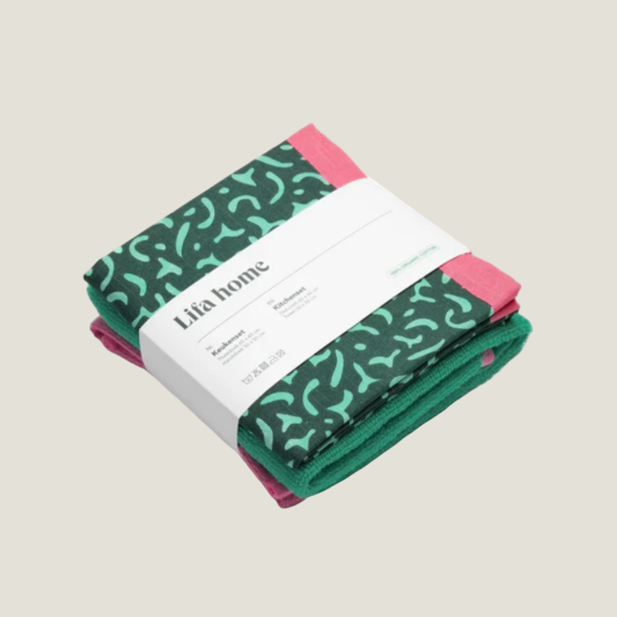 Lifa home - Vivid Green Theedoek en Handdoek set