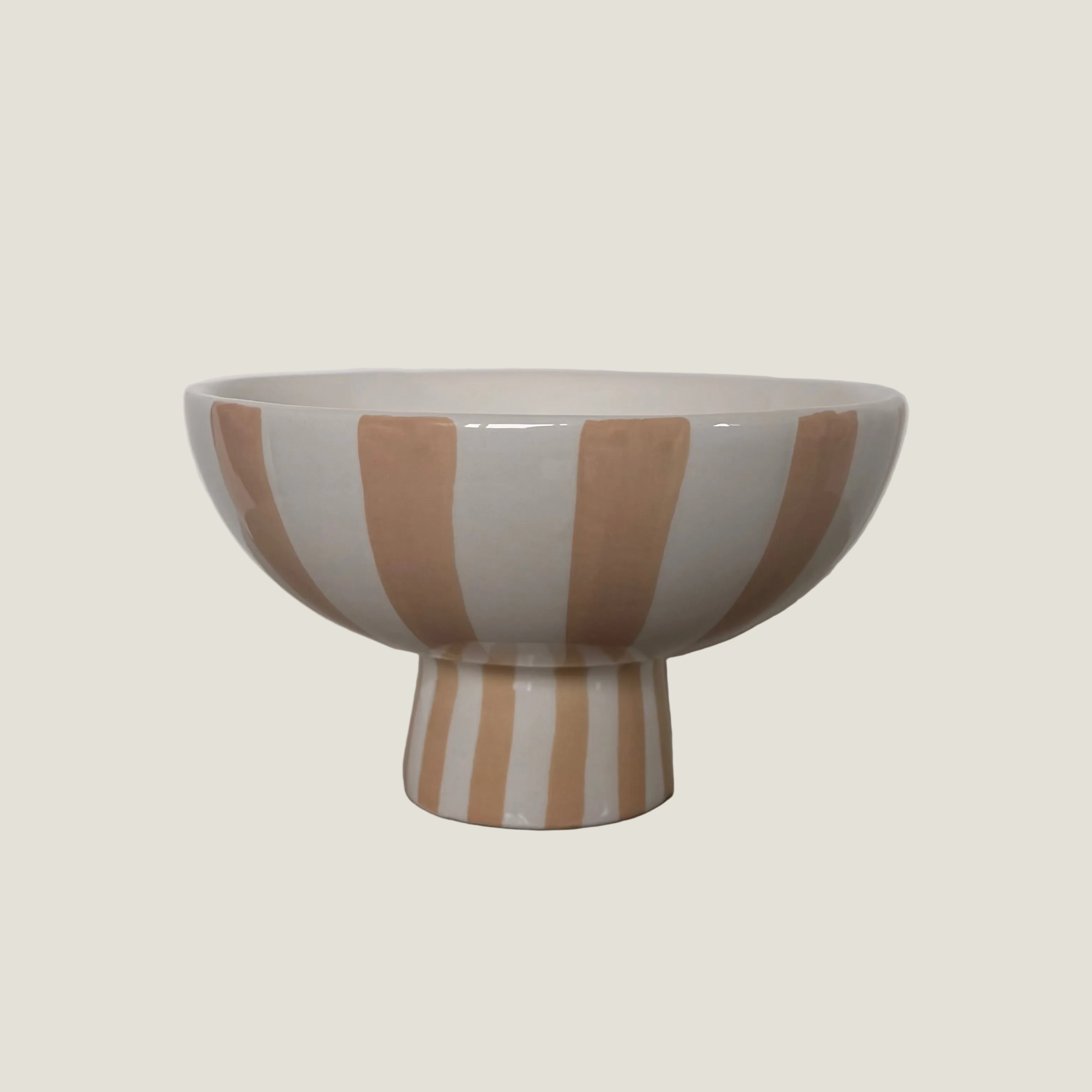 Schaal op voet stripes - beige