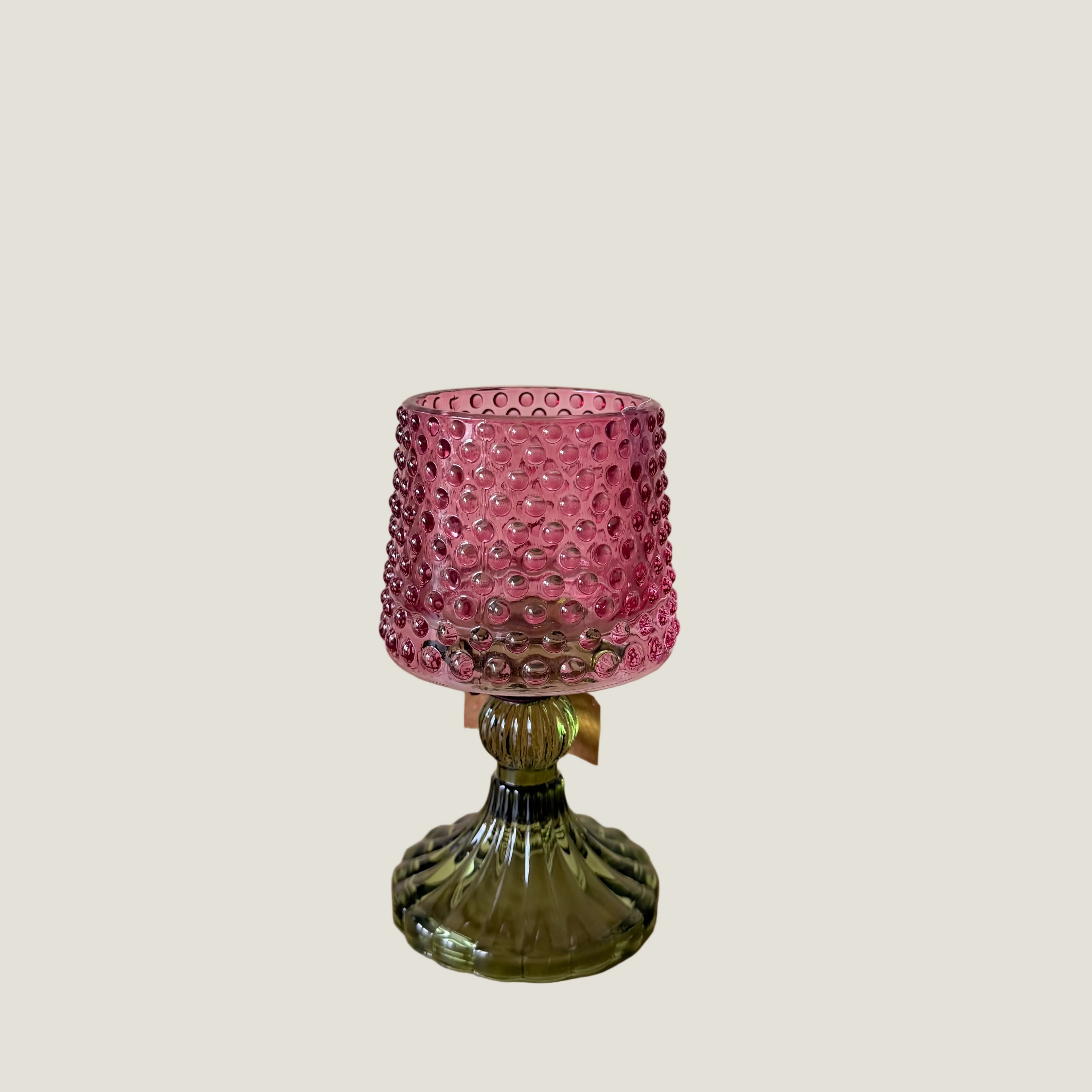 Theelichthouder op voet roze/groen